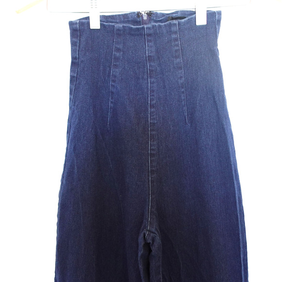Collectif London Jeans 2 XXS Dark Blue High Waisted Wide Leg Retro Vintage Pinup - Picture 2 of 11